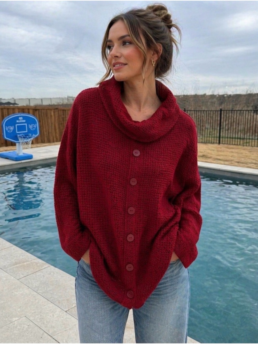 Multiples Deep Red Cowl Neck Sweater Size XL